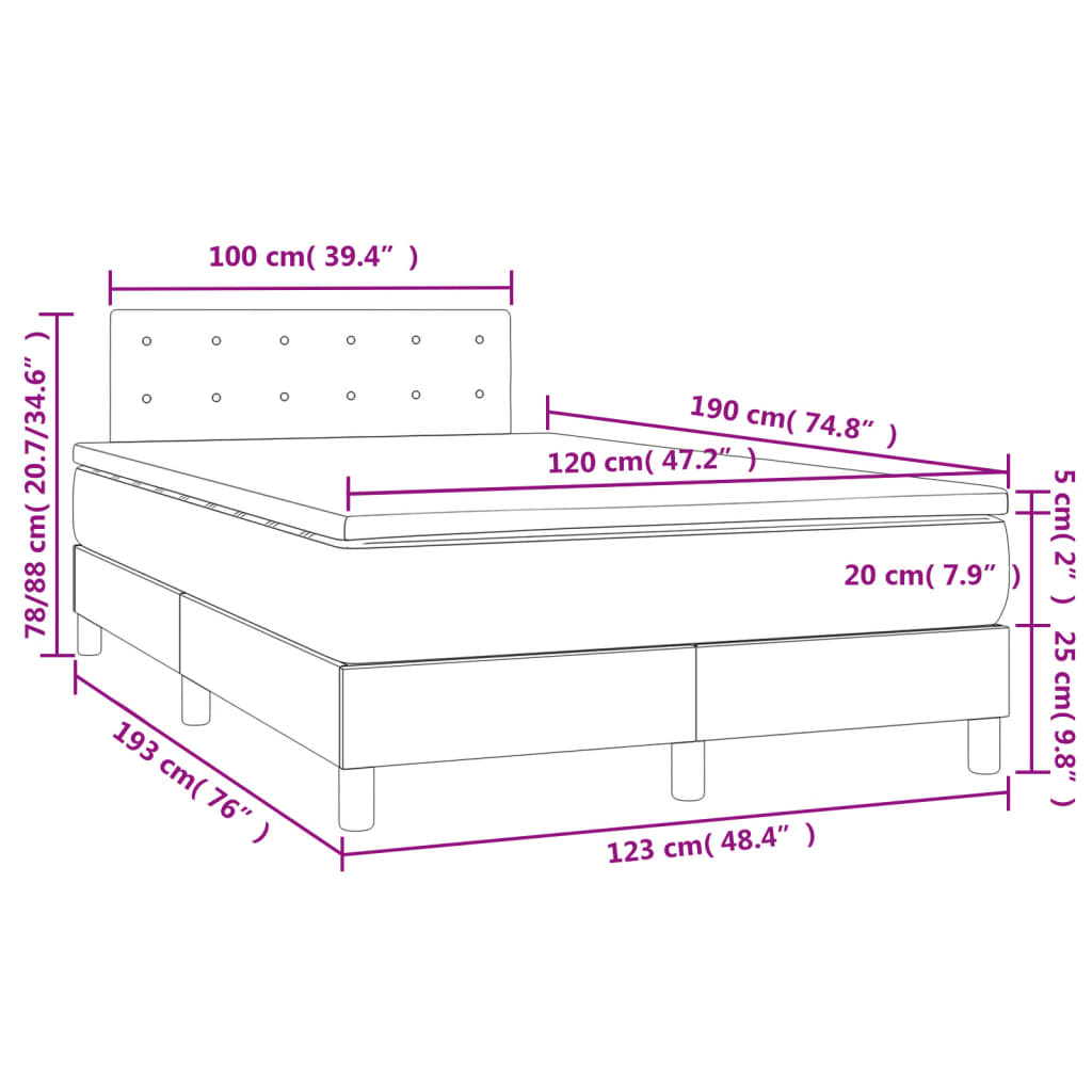 vidaXL Cama box spring colchón y LED terciopelo verde oscuro 120x190cm