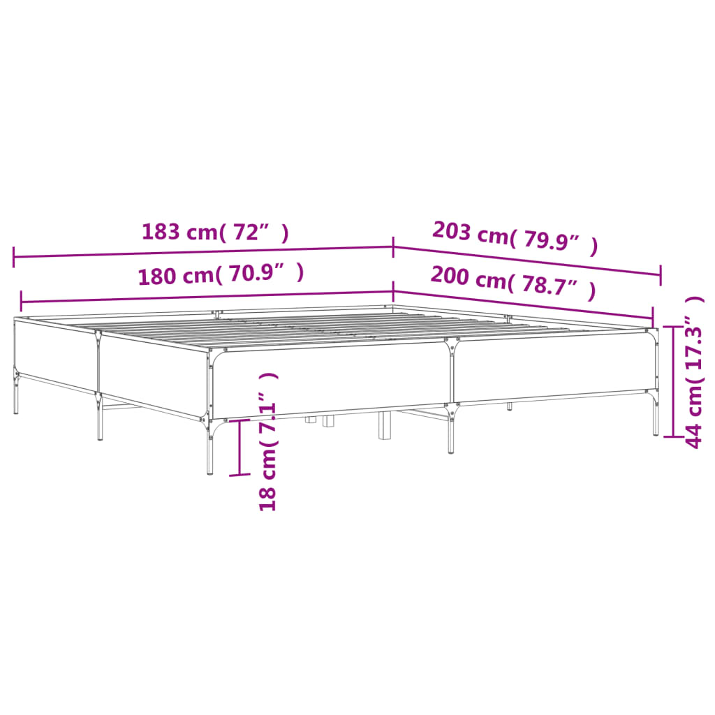 vidaXL Estructura cama madera ingeniería metal roble ahumado 180x200cm