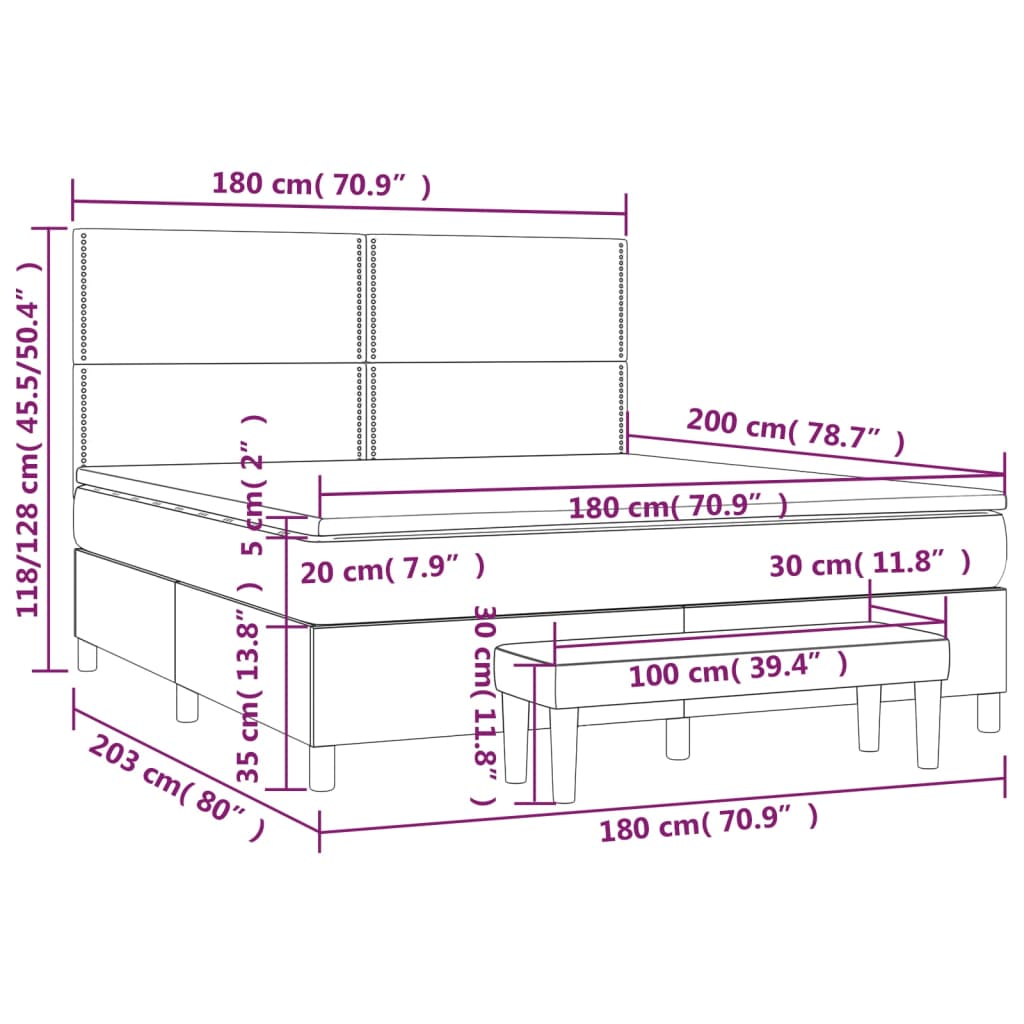 vidaXL Cama box spring con colchón tela negro 180x200 cm