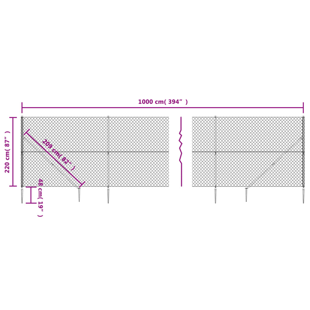 vidaXL Cerca de alambre con pinchos de anclaje plateado 2,2x10 m