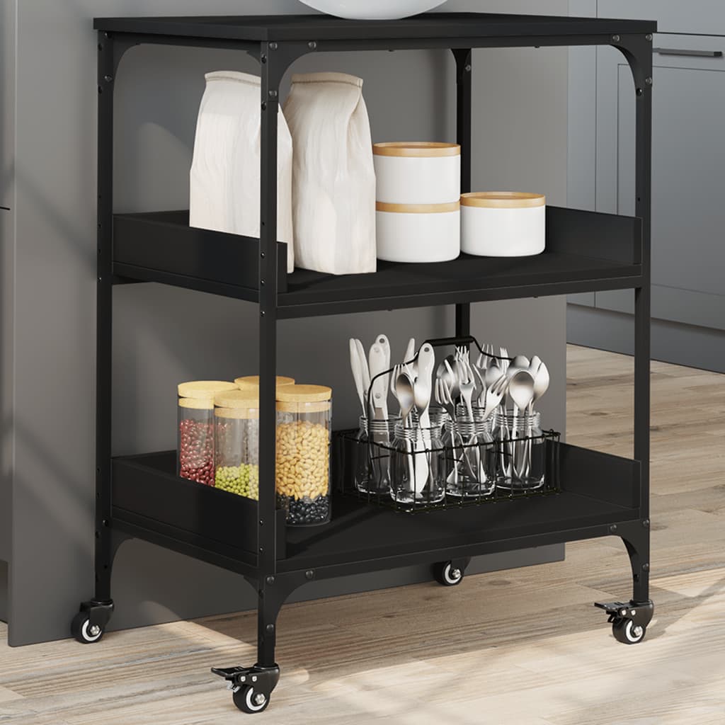 vidaXL Carrito de cocina madera de ingeniería negro 60x41x80,5 cm