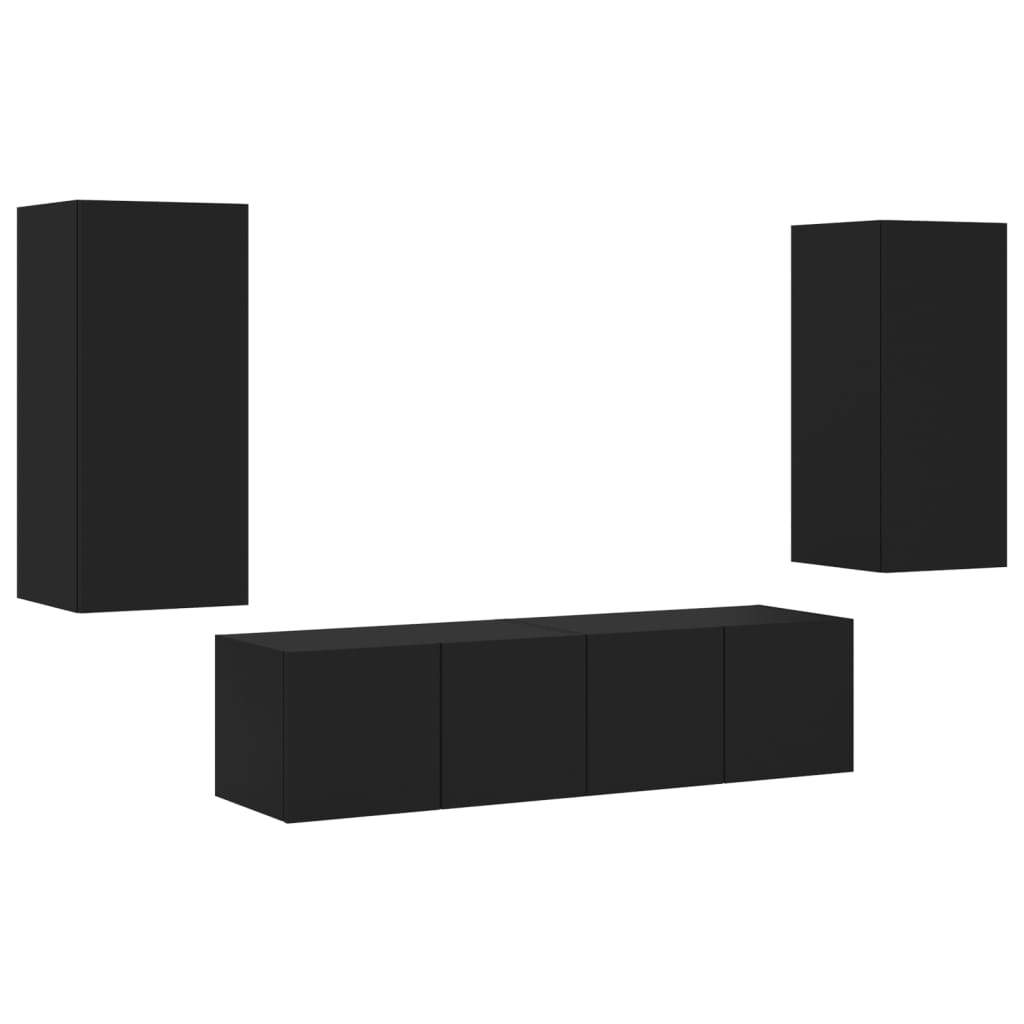 vidaXL Muebles de TV de pared con LED 4 pzas madera ingeniería negro