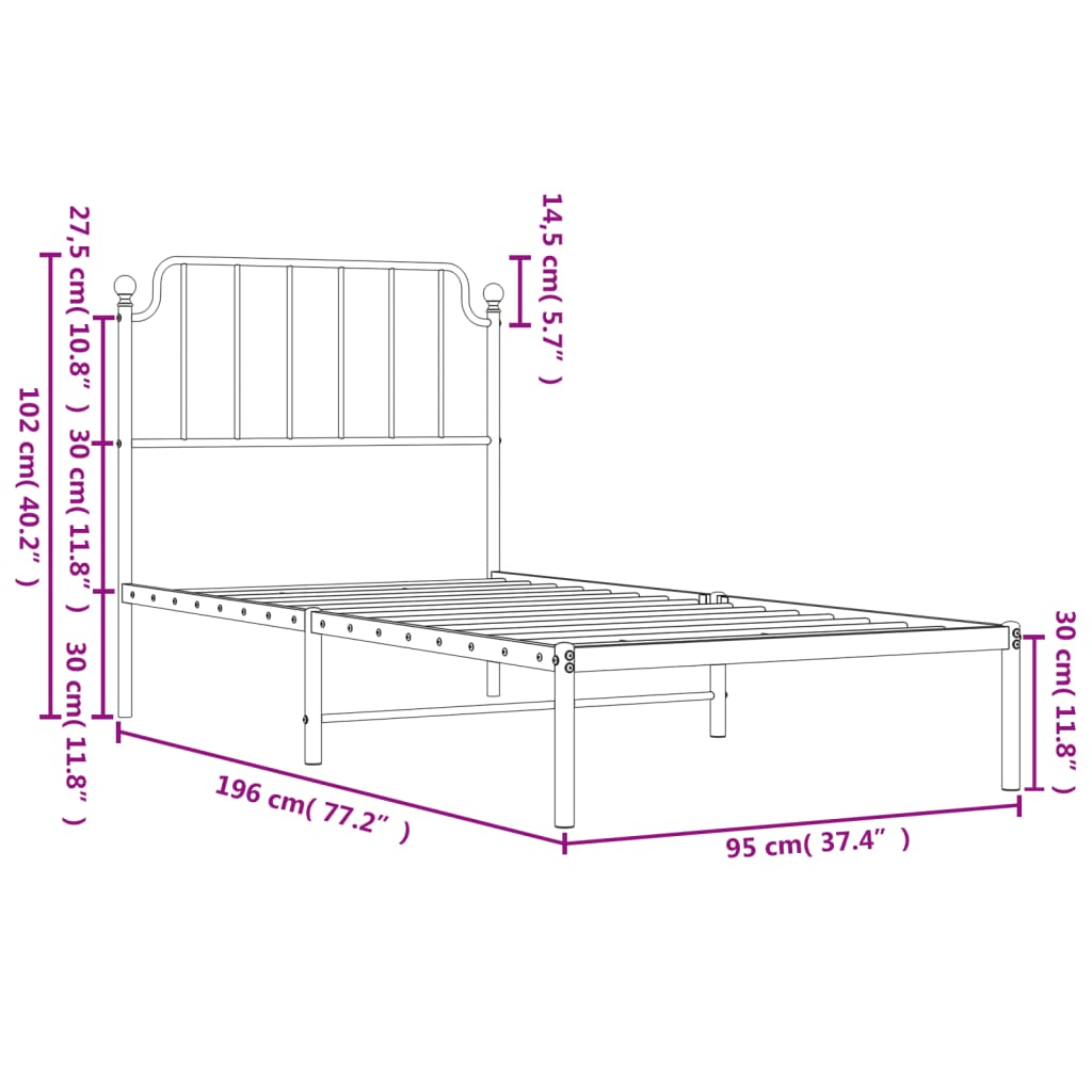 vidaXL Estructura cama sin colchón con cabecero metal blanco 90x190 cm