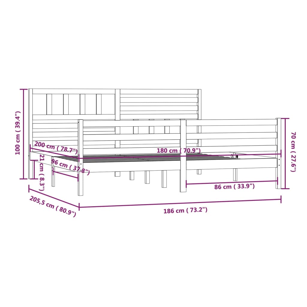 vidaXL Estructura de cama de madera maciza super king 180x200 cm