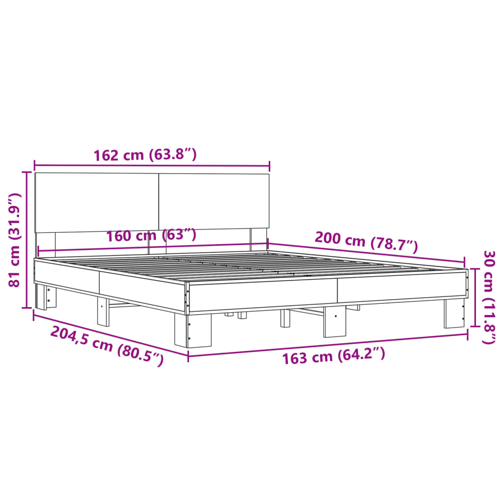 vidaXL Estructura cama madera ingeniería metal roble Sonoma 160x200 cm