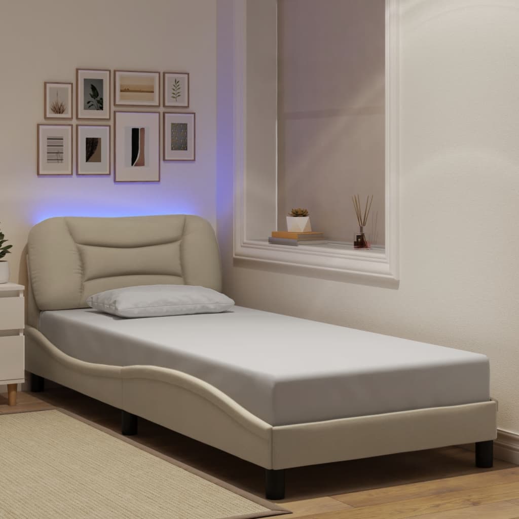 vidaXL Estructura de cama con luces LED tela crema 90x200 cm