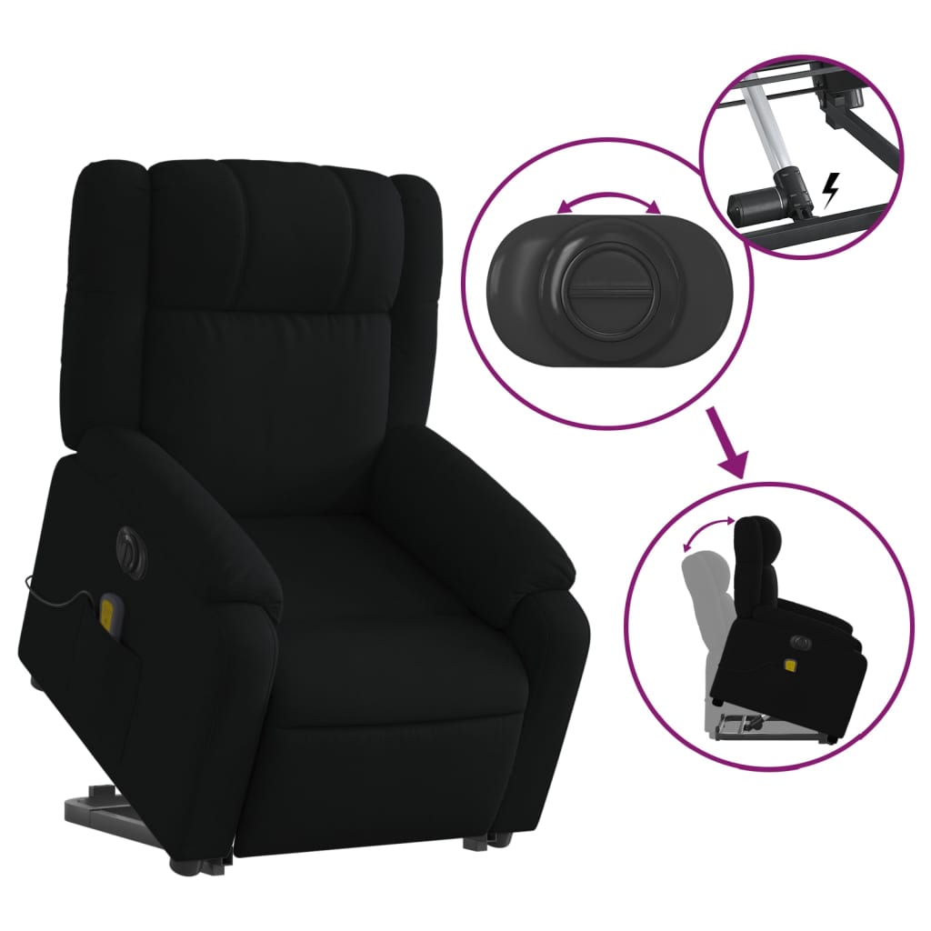 vidaXL Sillón de masaje eléctrico reclinable elevable tela negro