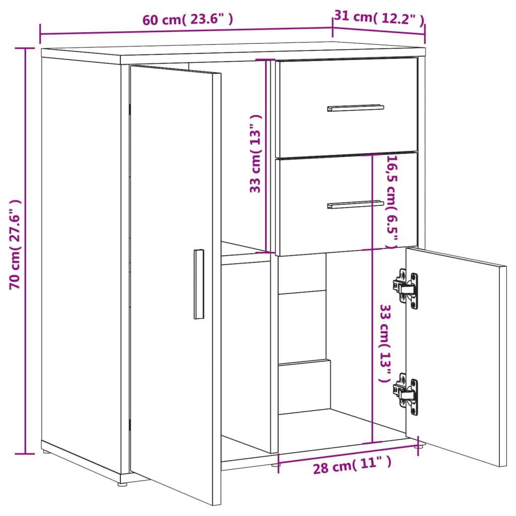 vidaXL Aparador de madera de ingeniería gris Sonoma 60x31x70 cm