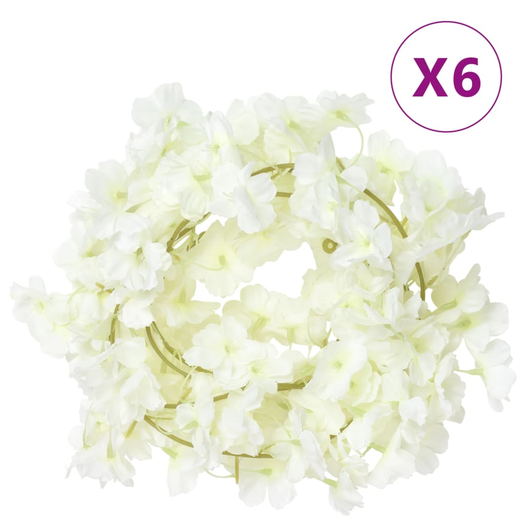 vidaXL Guirnaldas de flores de Navidad 6 uds blanco 180 cm