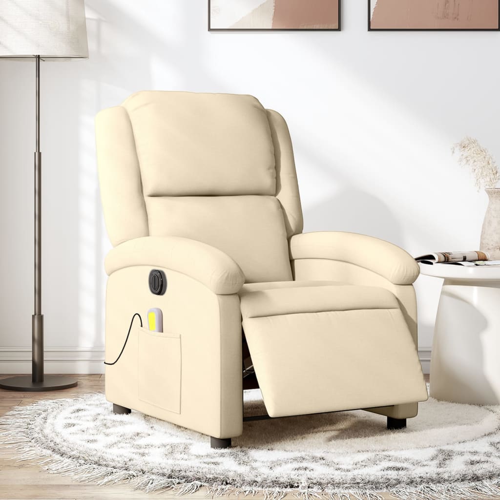 vidaXL Sillón reclinable de masaje eléctrico tela color crema