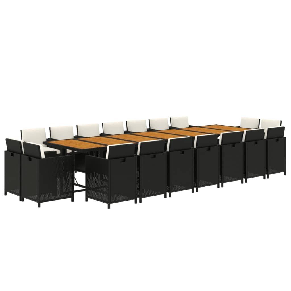 vidaXL Set de comedor jardín 19 pzas con cojines ratán sintético negro