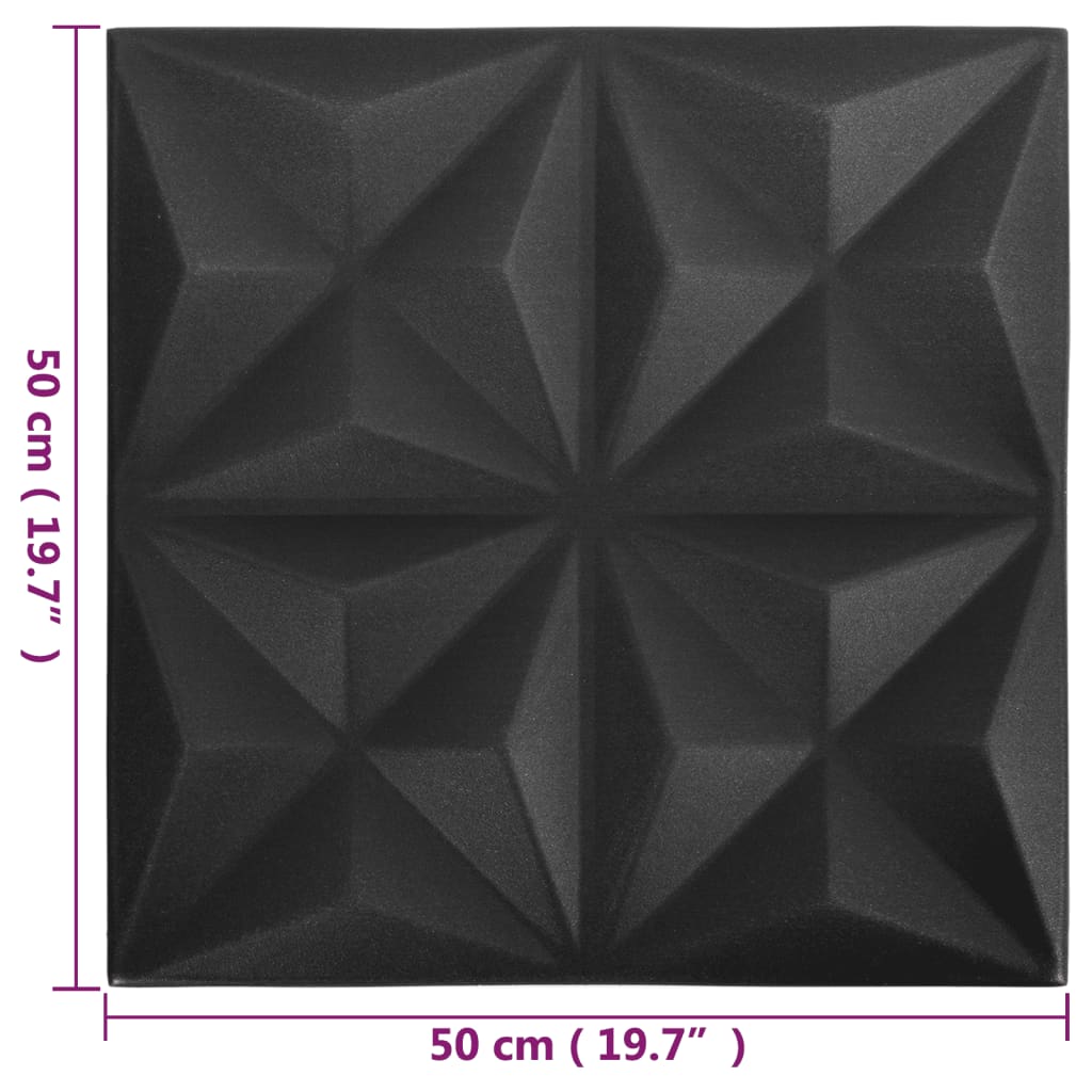 vidaXL Paneles de pared 3D 48 unidades negro origami 12 m² 50x50 cm