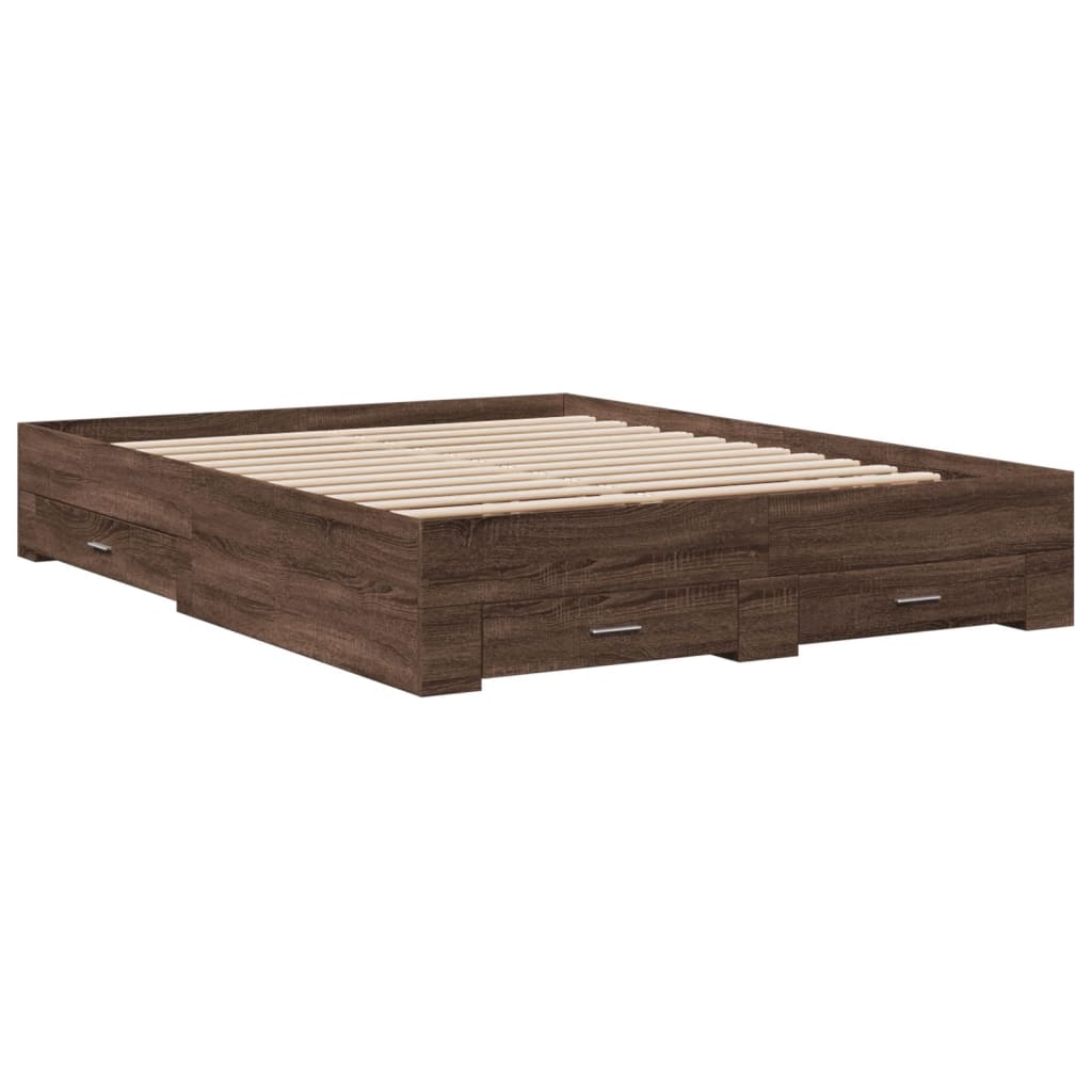 vidaXL Cama con cajones madera ingeniería marrón roble 160x200 cm