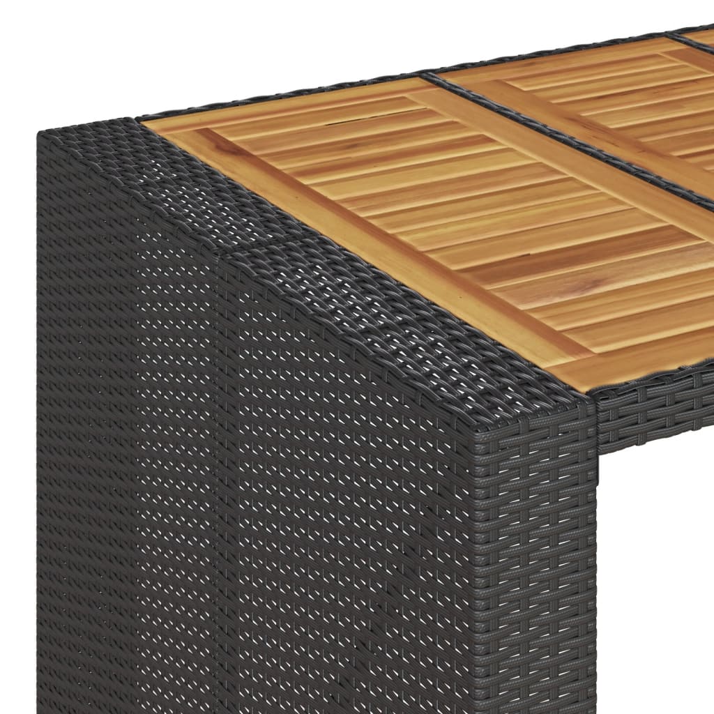 vidaXL Mesa alta jardín superficie madera ratán PE negro 105x80x110 cm