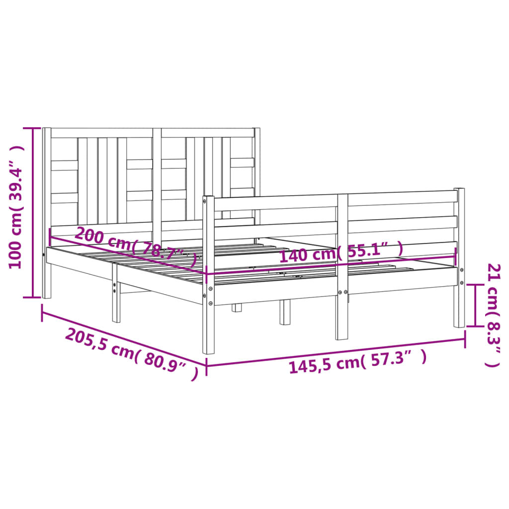 vidaXL Estructura de cama con cabecero madera maciza blanco 140x200 cm