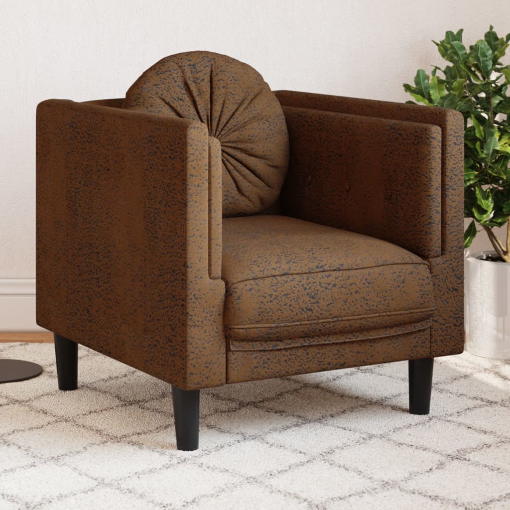 vidaXL Sillón con cojín de cuero sintético de ante marrón