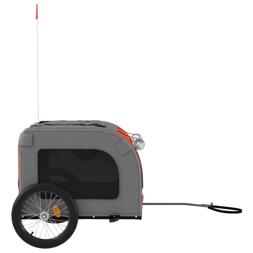 vidaXL Remolque de bicicleta mascotas hierro tela Oxford naranja gris