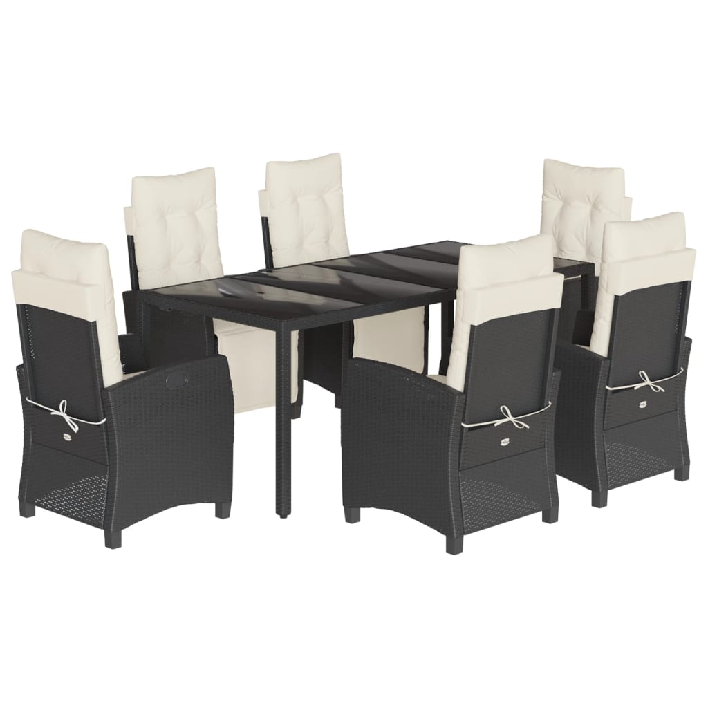 vidaXL Set de comedor de jardín 7 pzas y cojines ratán sintético negro