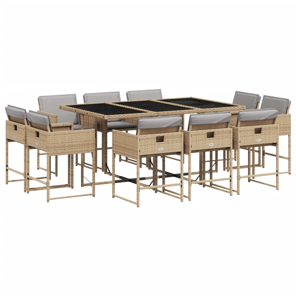 vidaXL Set comedor de jardín 11 pzas con cojines ratán sintético beige