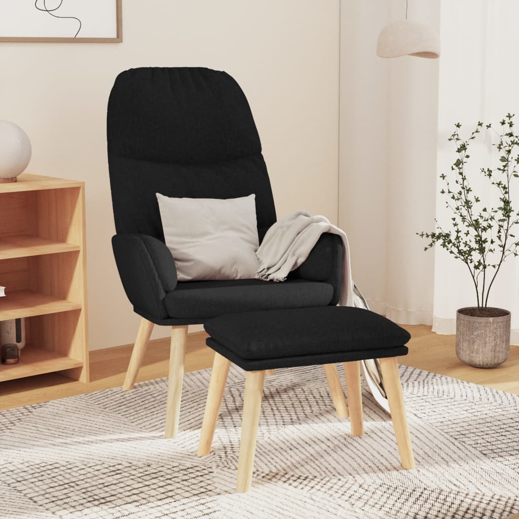 vidaXL Sillón de relax con reposapiés tela negro