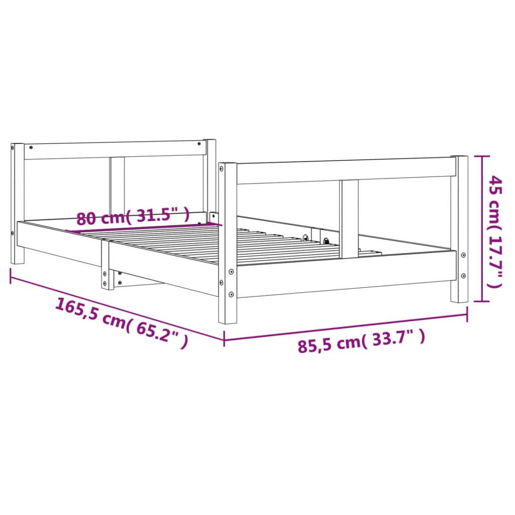 vidaXL Estructura de cama para niños madera de pino negro 80x160 cm