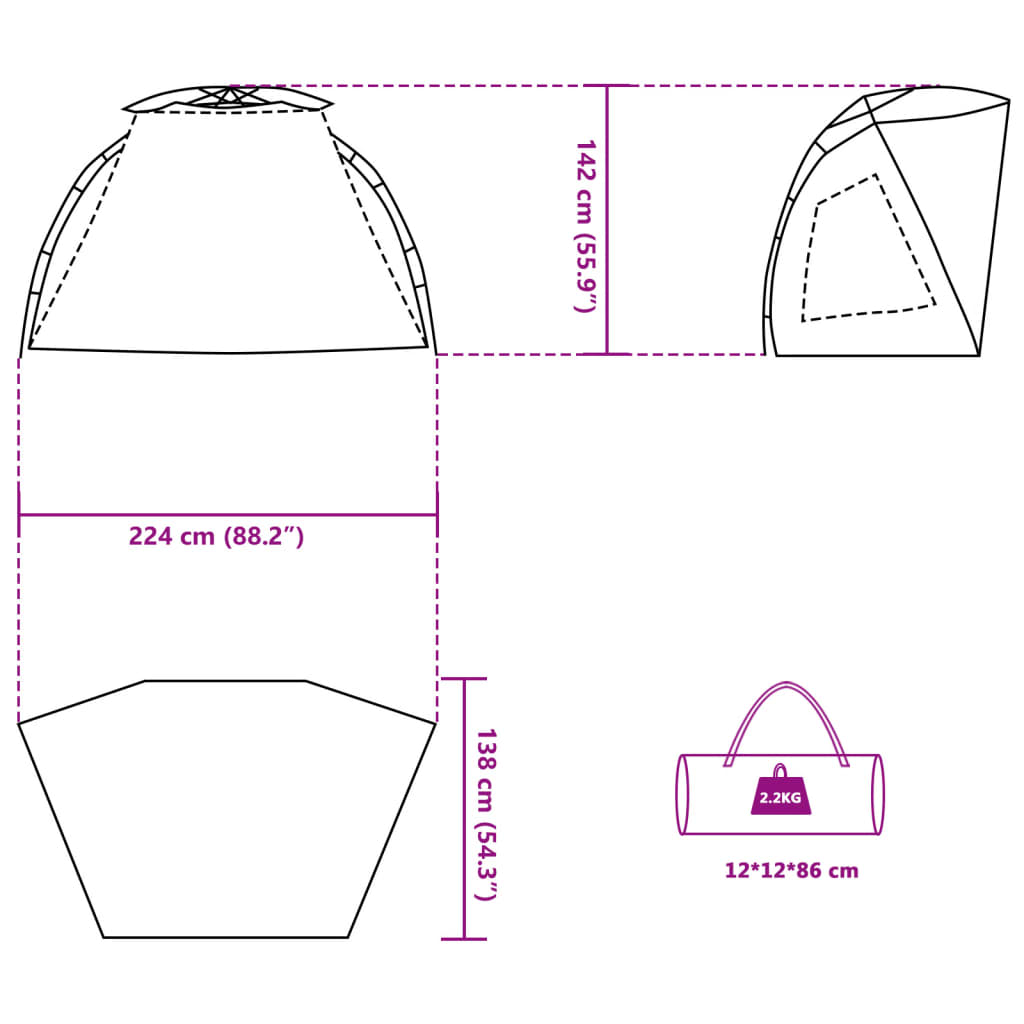 vidaXL Tienda de playa 2 personas impermeable apertura rápida gris