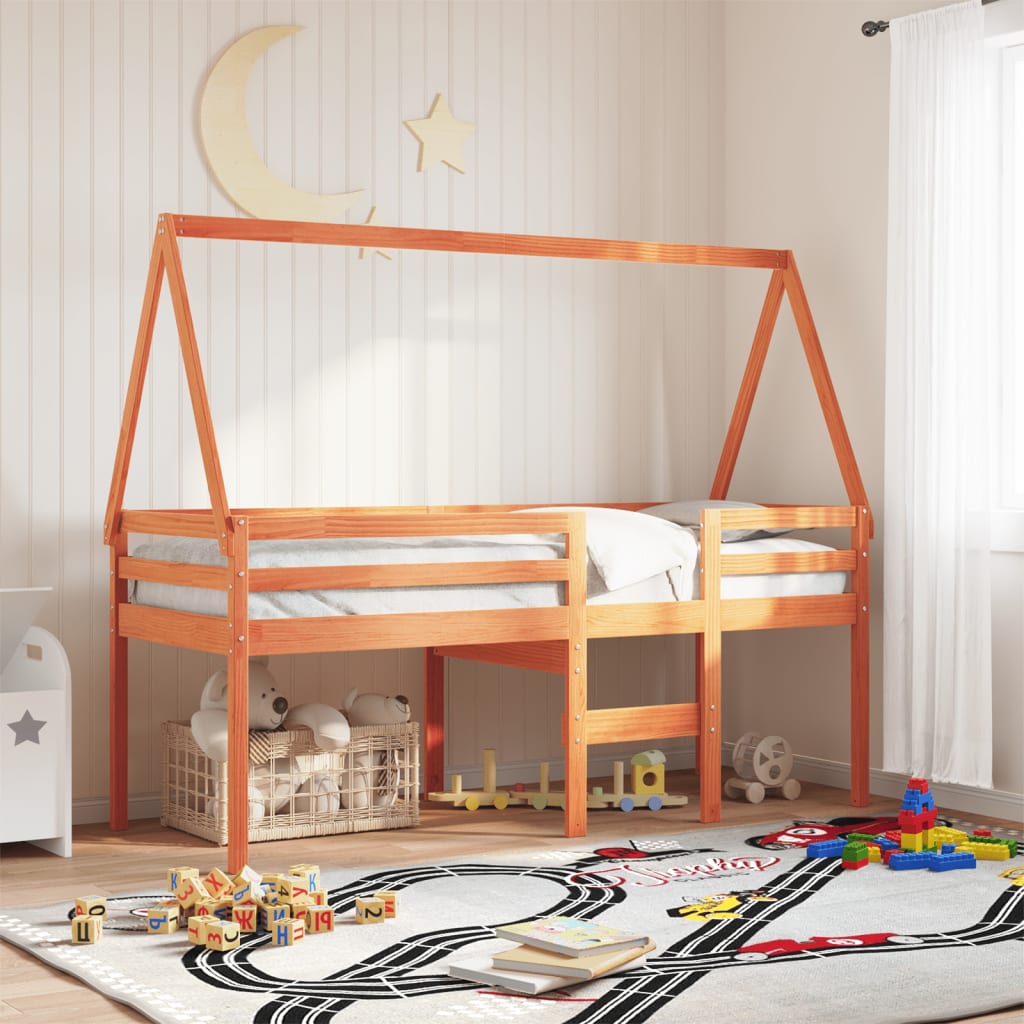 vidaXL Techo de cama infantil madera maciza marrón 199x80,5x88 cm