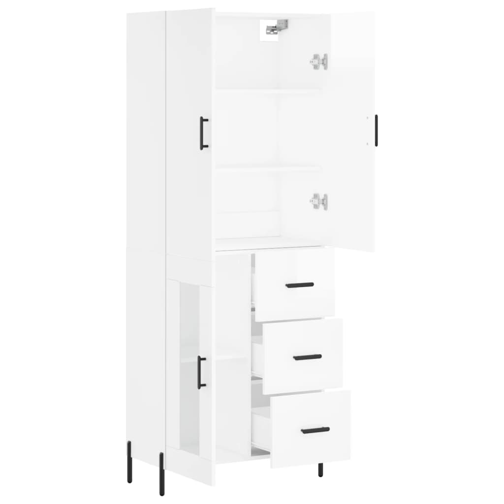 vidaXL Aparador alto madera contrachapada blanco brillo 69,5x34x180 cm