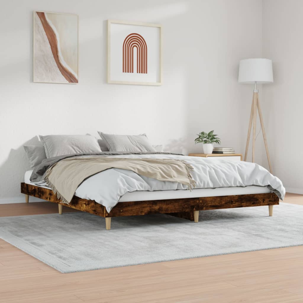 vidaXL Estructura de cama madera de ingeniería roble ahumado 160x200cm