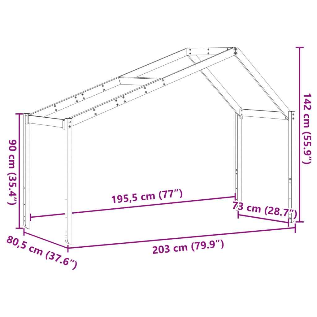 vidaXL Techo de cama infantil madera maciza marrón 203x80,5x142 cm