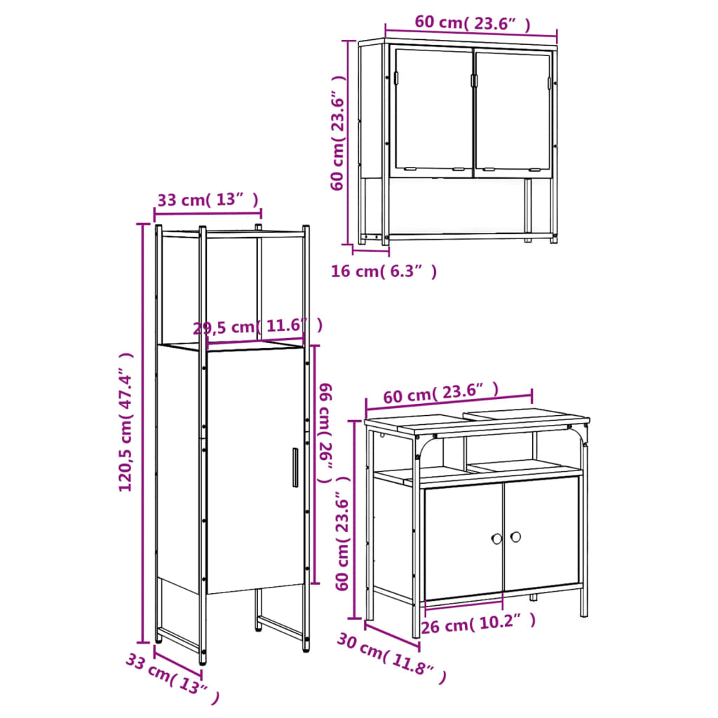 vidaXL Set de muebles baño 3 pzas madera contrachapada roble ahumado