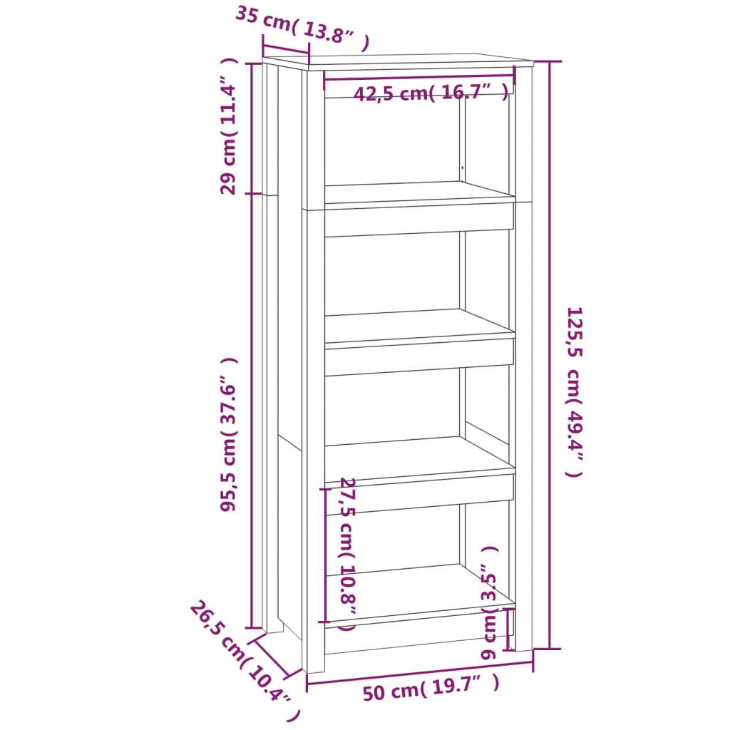 vidaXL Estantería madera maciza de pino gris 50 x 35 x 125,5 cm