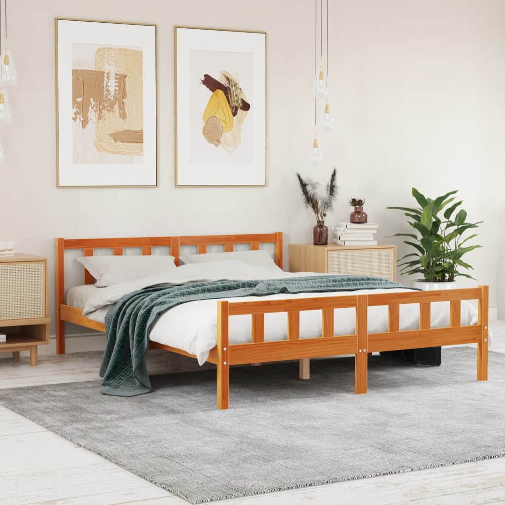 vidaXL Cama sin colchón madera maciza pino marrón cera 150x200 cm