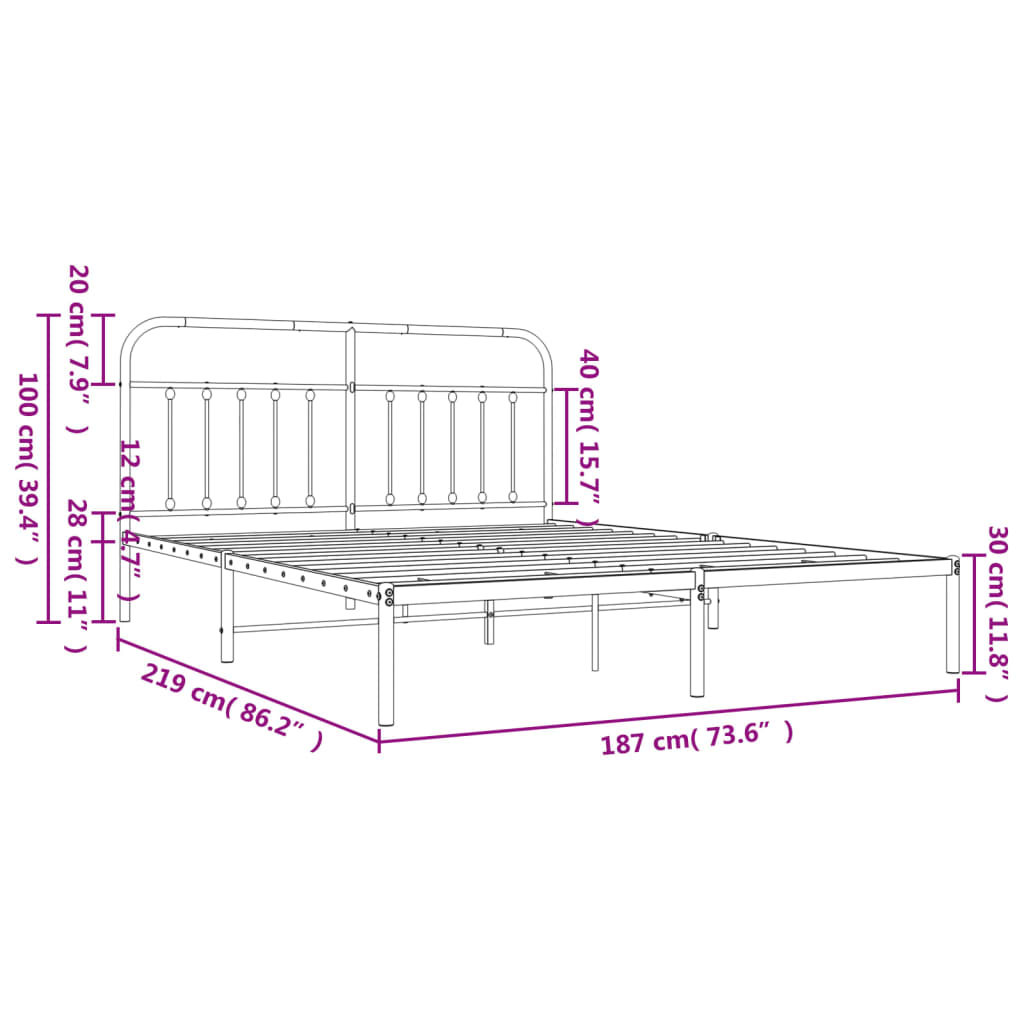 vidaXL Estructura cama sin colchón con cabecero metal negro 183x213 cm