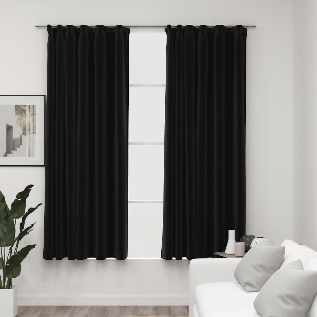 vidaXL Cortinas opacas ganchos look de lino 2 pzas antracita 140x175cm