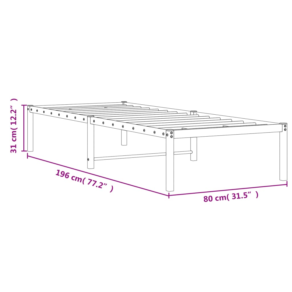 vidaXL Estructura de cama metal negro 75x190 cm