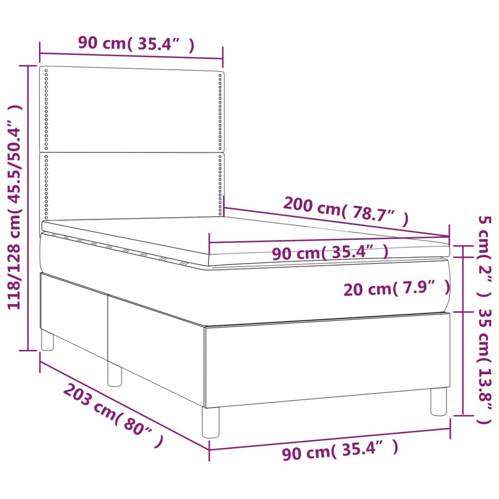 vidaXL Cama box spring con colchón cuero sintético negro 90x190 cm