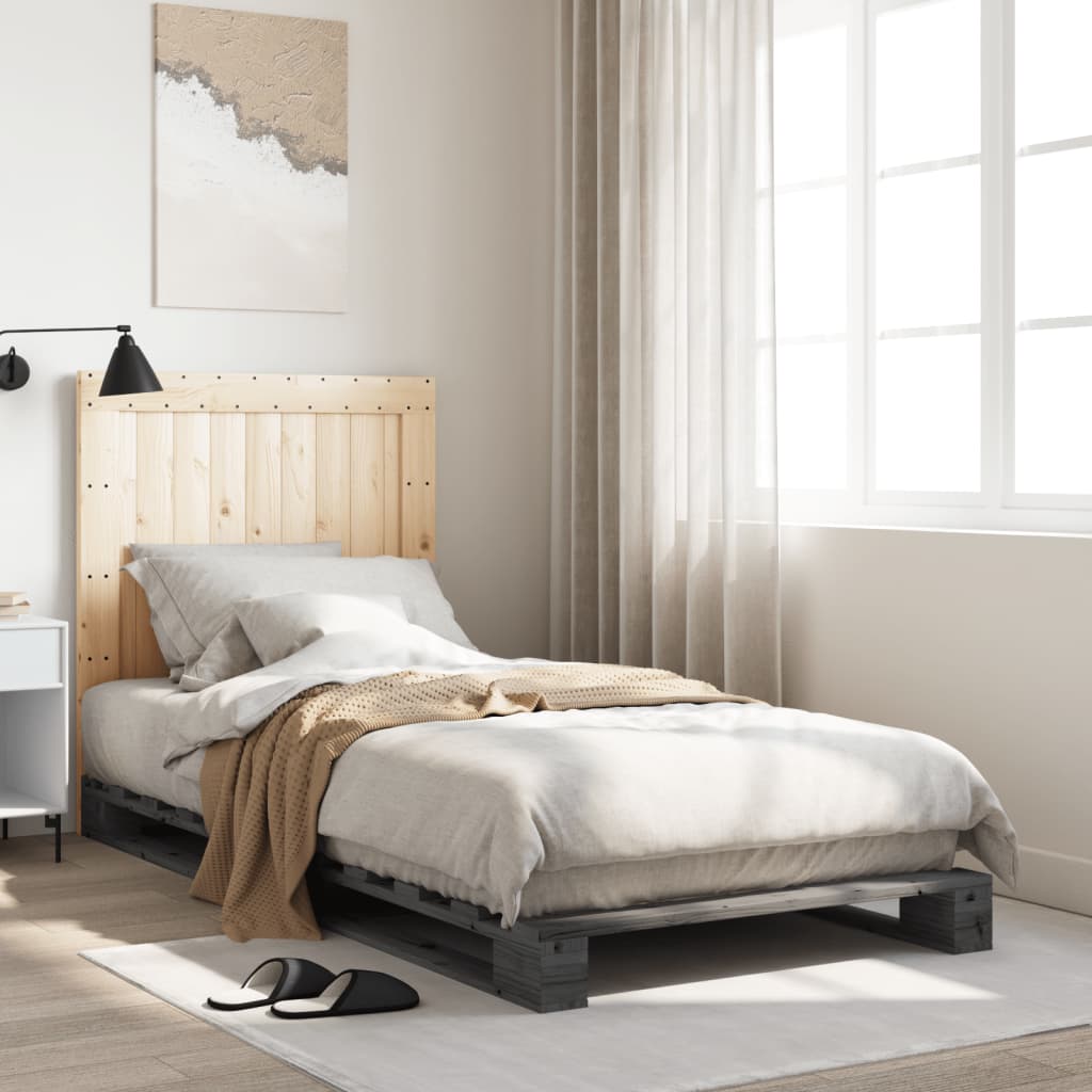 vidaXL Estructura de cama con cabecero madera de pino gris 90x200 cm