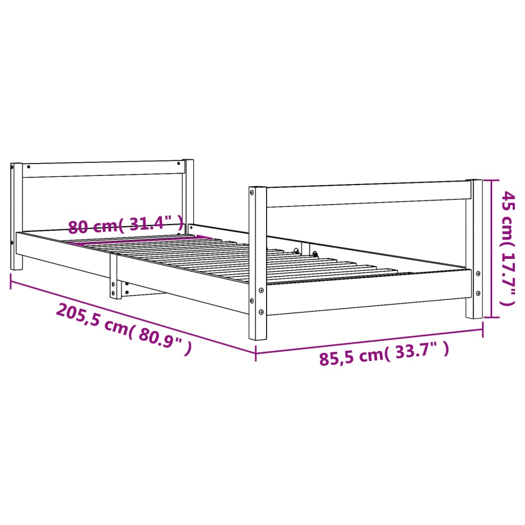 vidaXL Estructura de cama para niños madera de pino blanco 80x200 cm