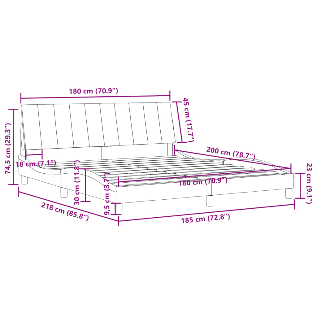 vidaXL Estructura de cama con cabecero de terciopelo negro 180x200 cm