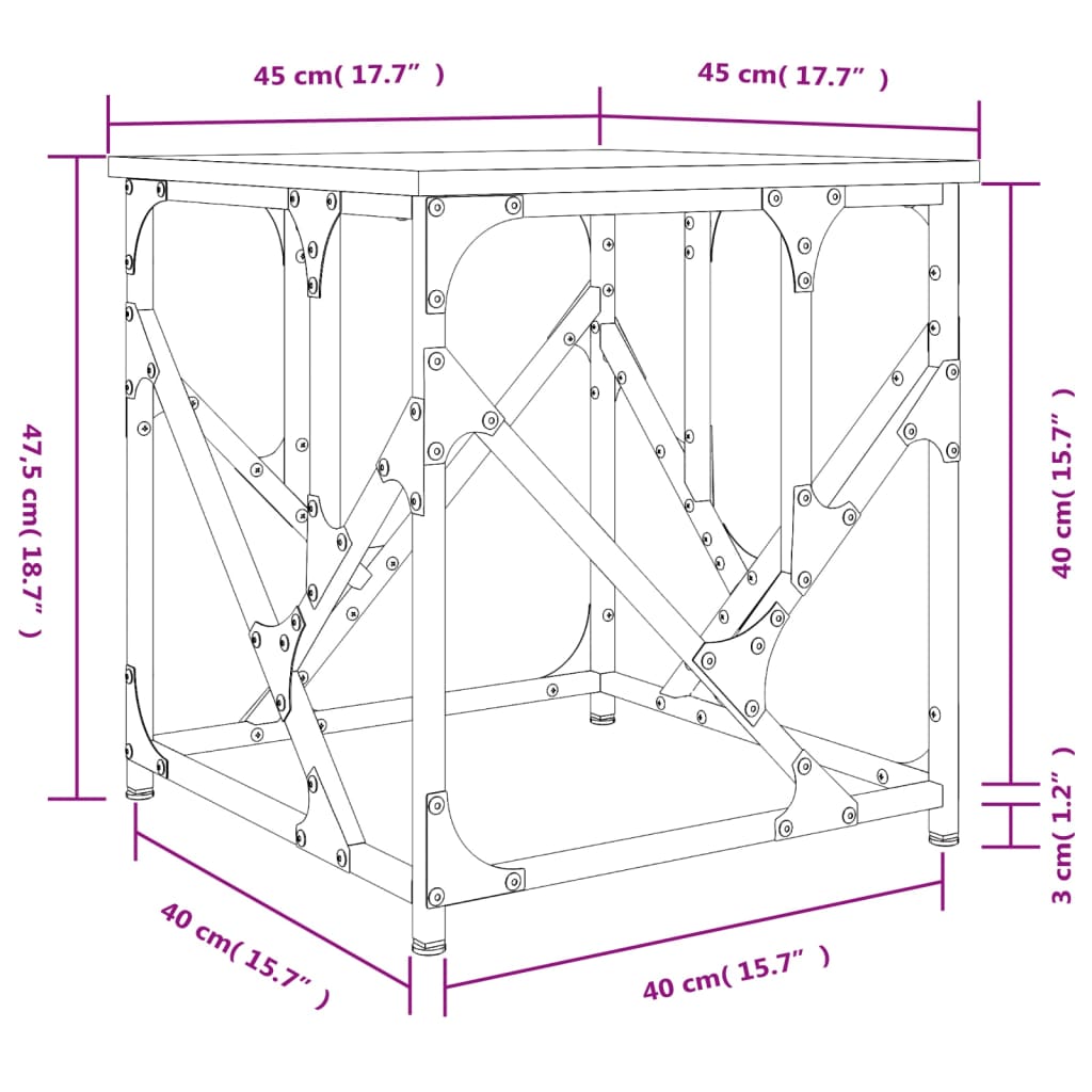 vidaXL Mesa de centro madera de ingeniería gris Sonoma 45x45x47,5 cm