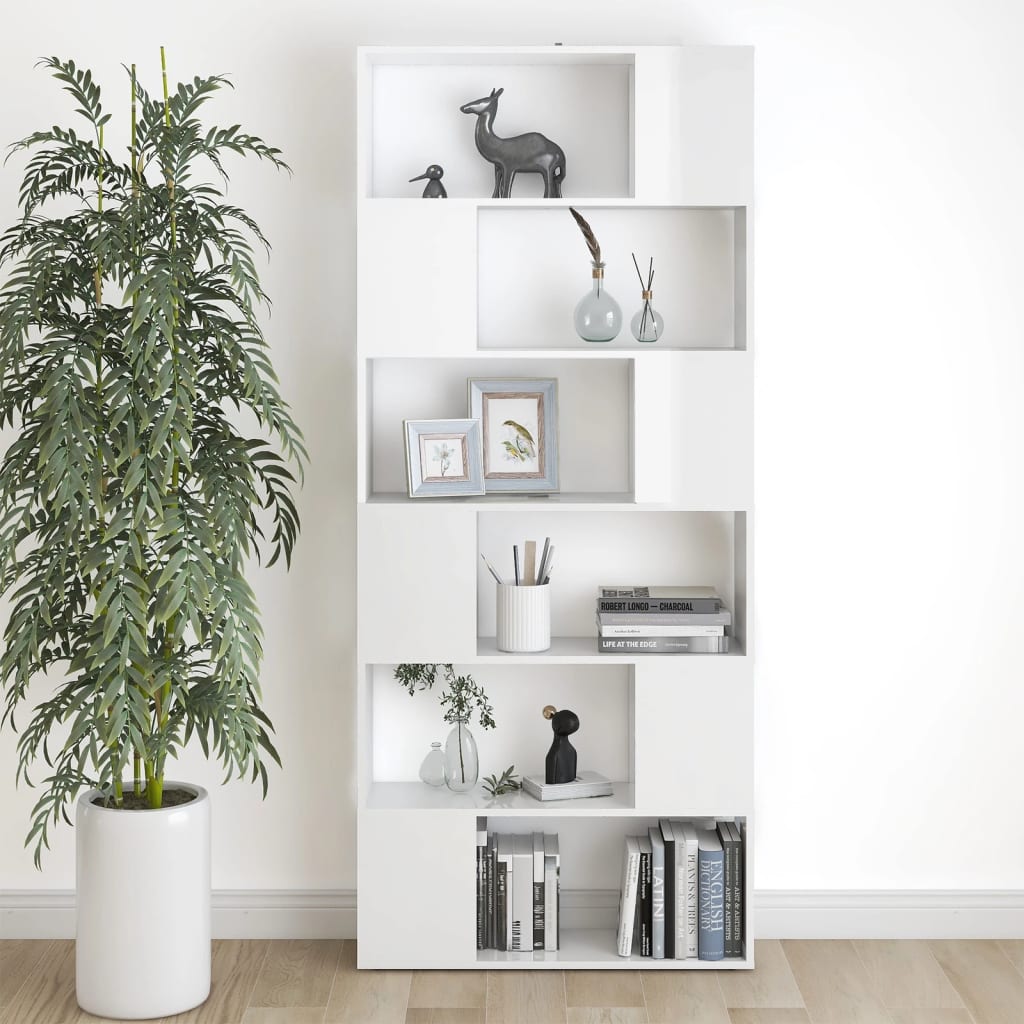 vidaXL Librería separador contrachapada blanco brillante 80x24x186 cm