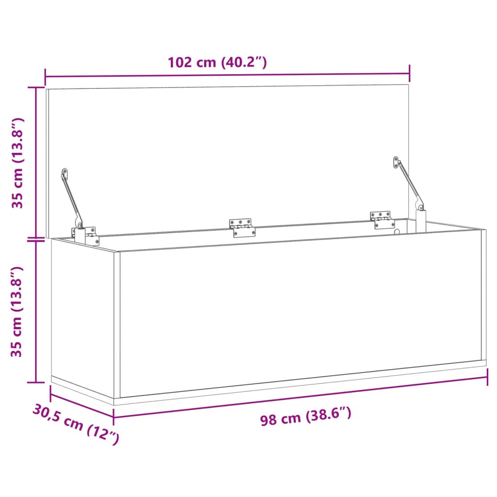 vidaXL Caja de almacenaje madera ingeniería gris Sonoma 102x35x35 cm