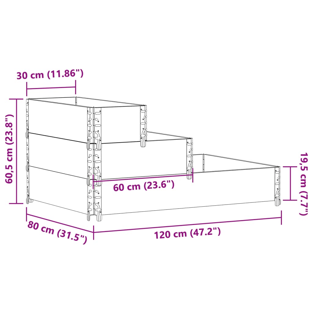 vidaXL Arriate elevado de 3 niveles madera maciza de pino 120x80 cm