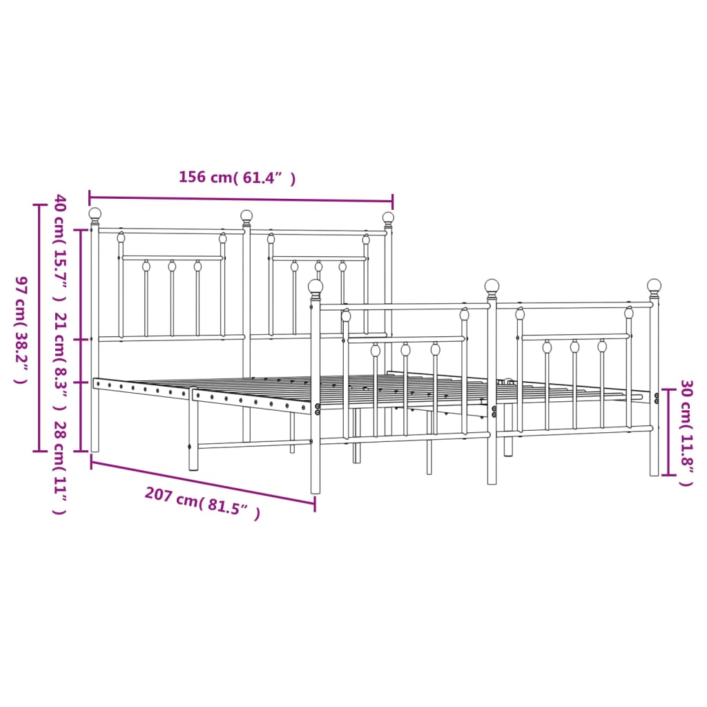 vidaXL Estructura cama sin colchón con estribo metal blanco 150x200 cm