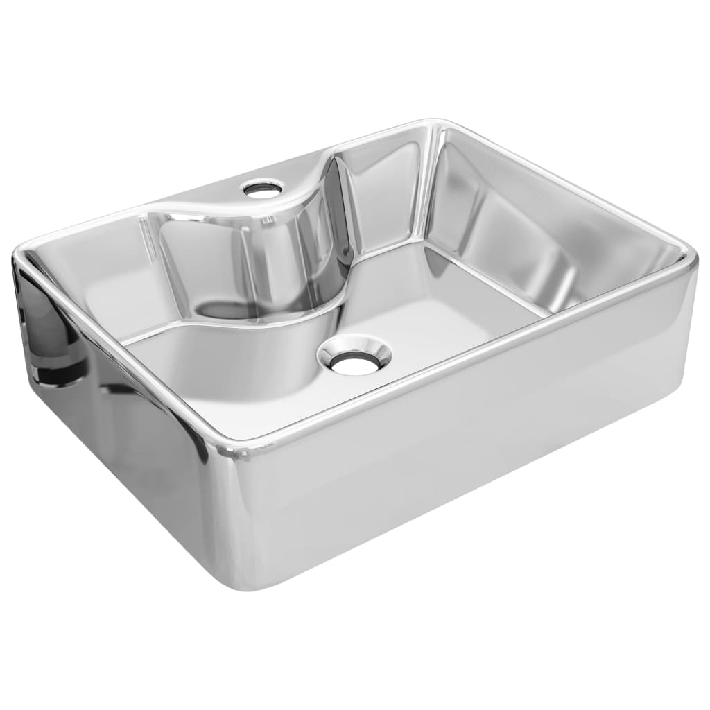 vidaXL Lavabo con orificio para grifo 48x37x13,5 cm cerámica plateado