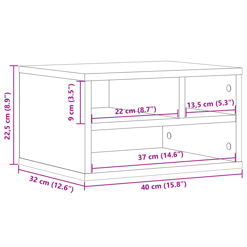 vidaXL Soporte impresora madera ingeniería gris hormigón 40x32x22,5 cm