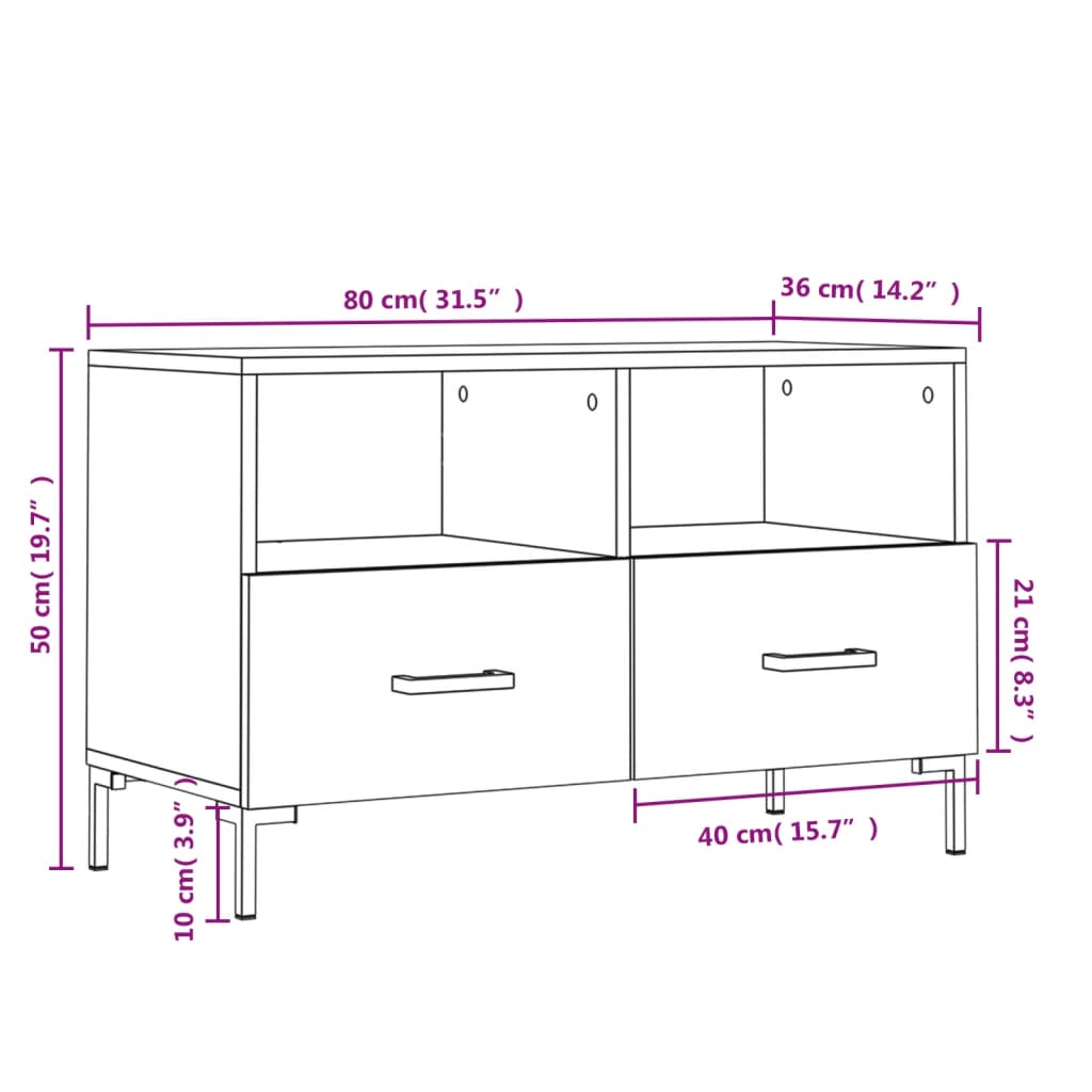 vidaXL Mueble de TV madera contrachapada blanco brillo 80x36x50 cm