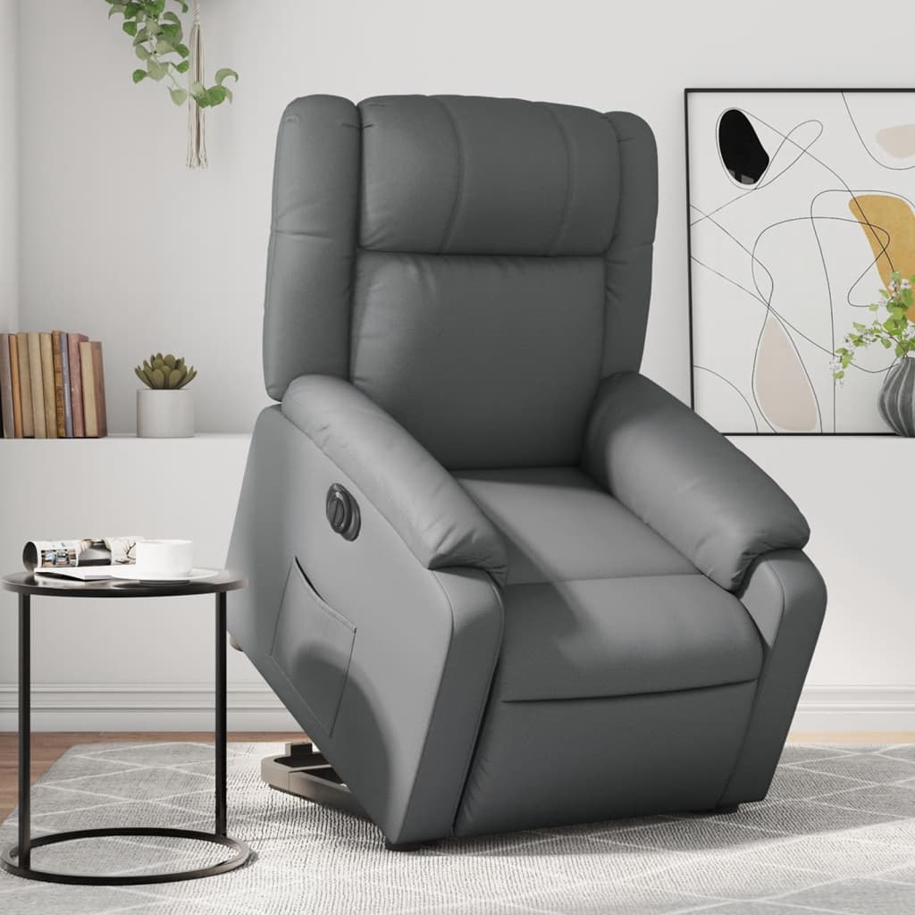 vidaXL Sillón de masaje elevable eléctrico cuero sintético gris