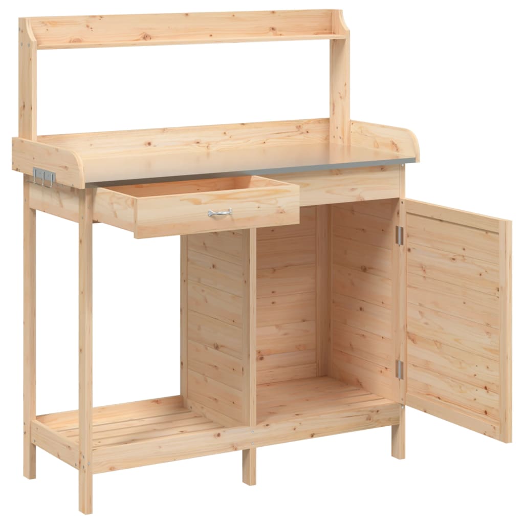 vidaXL Mesa para macetas con armario madera de abeto 110,5x45x124,5 cm